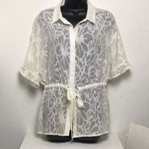 Marc New York Womens White Sheer Floral Button-Up Blouse/Top (Size M)